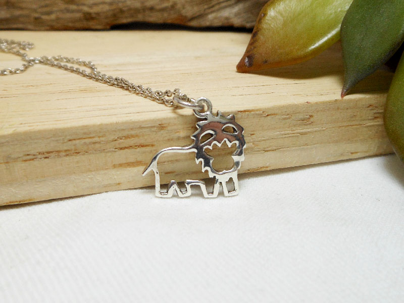 Handmade 925 Sterling Silver Cutout Lion Pendant Necklace - Safari Jewelry Gifts - Image 2
