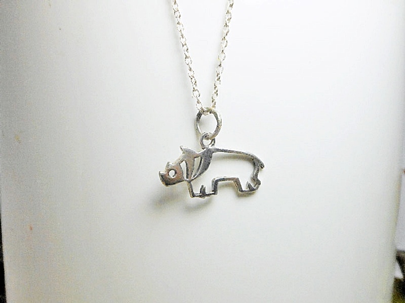 925 Sterling Silver Cut Out Rhino Pendant Necklace, Handmade Safari Jewelry Gifts - Image 2