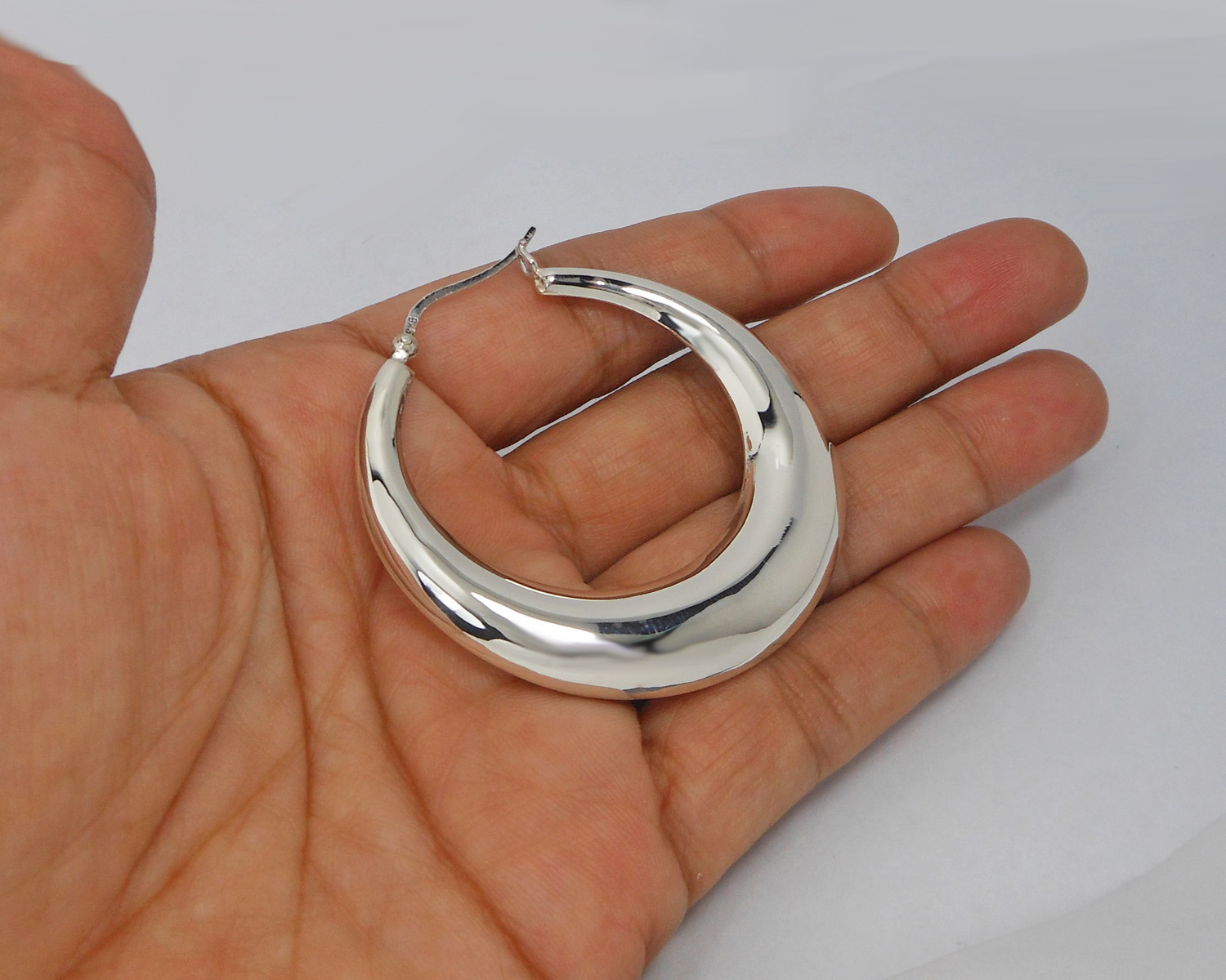 Handmade 925 Sterling Silver Large Puffy Round Hoop Earrings – 50mm Chunky Silver Hoops - Image 2