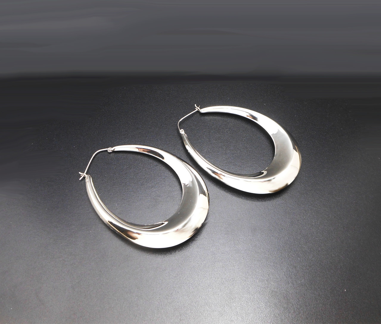 Handmade 925 Sterling Silver Tapered Oval Hoop Earrings – Chunky Sculptural Hoops - Image 2