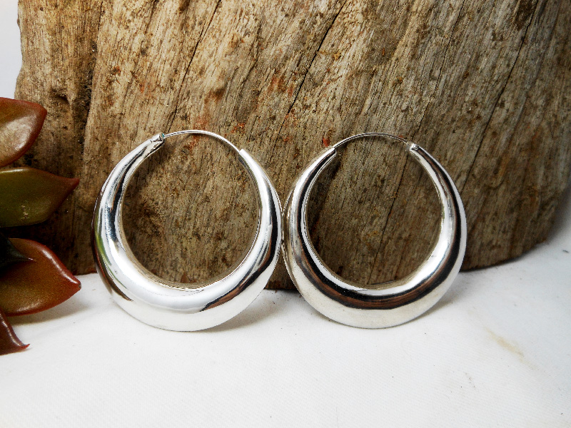 925 Sterling Silver Puffy Tribal Chubby Hoop Earrings - Handmade Round Hoops (Multi-Size) - Image 2