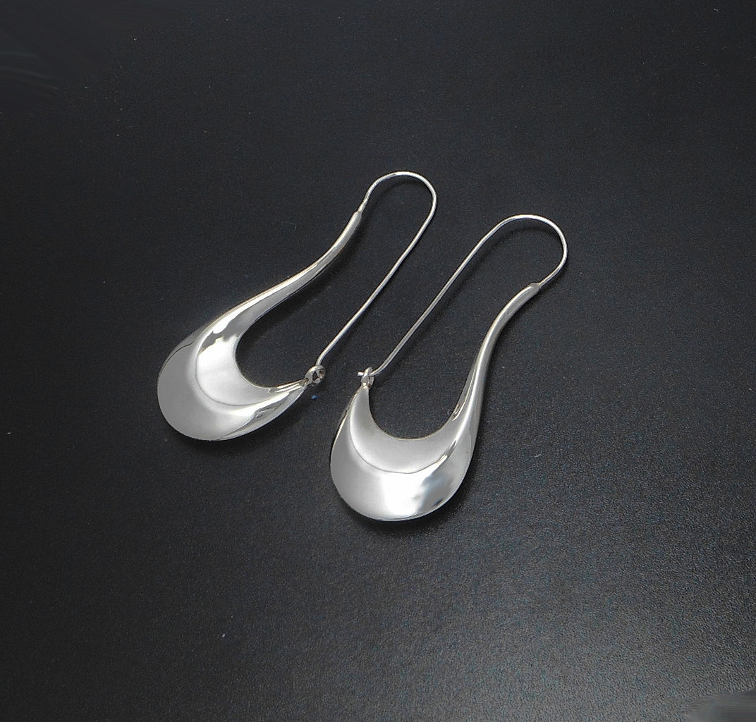 925 Sterling Silver Puffy Pipe Dangle Hoops –Handmade Sculptural Earrings - Image 2