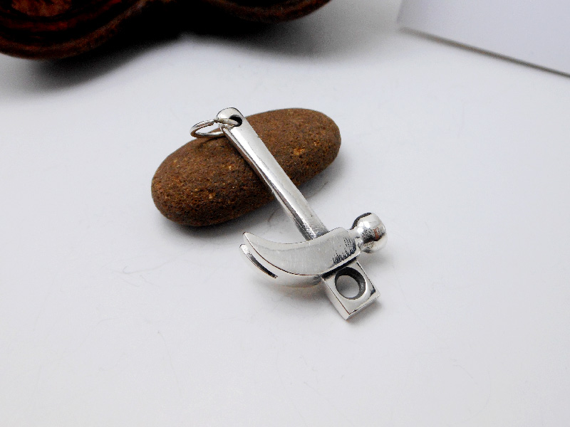 Handmade 925 Sterling Silver Hammer Pendant - Unisex 3D Tool Charm | Sup Silver - Image 2
