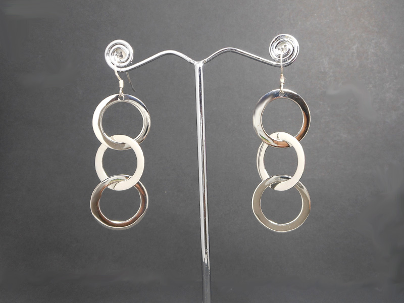 Handmade 925 Sterling Silver Triple Linked Circle Drop Earrings – Modern Dangle Jewelry - Image 2