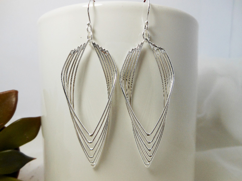 Handmade 925 Sterling Silver Multi-Layered Leaf Drop Earrings – Contemporary Geometric Jewelry - Image 2