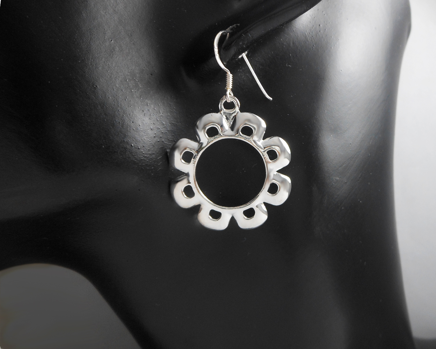 Handmade 925 Sterling Silver Flower Dangle Earrings – Elegant Floral Drop Jewelry