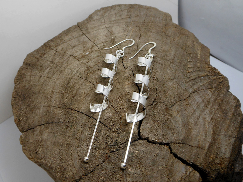 Handmade 925 Sterling Silver Spiral Coil Drop Earrings – Modern Dangling Rod Jewelry - Image 10