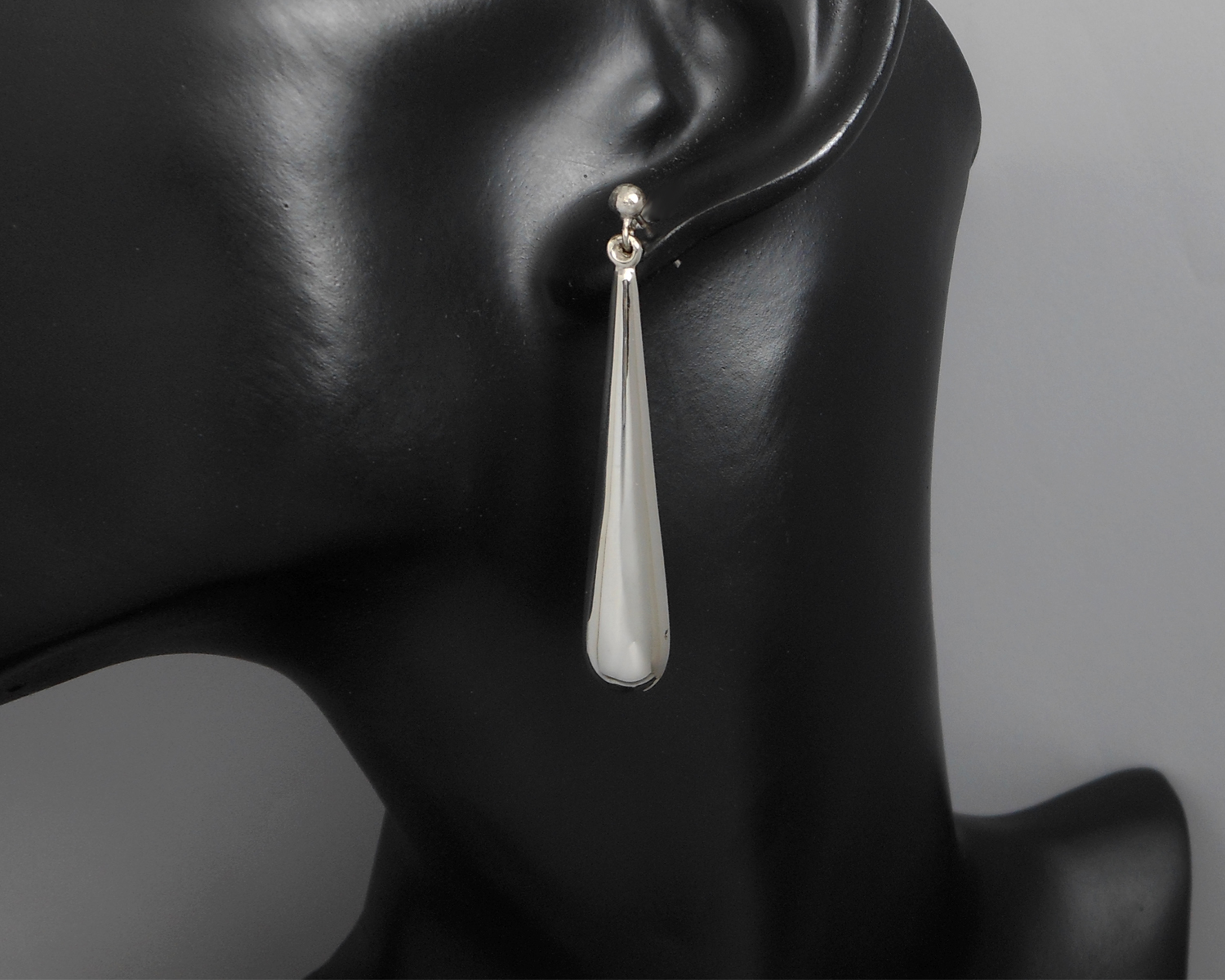Handmade 925 Sterling Silver Puffy Long Teardrop Stud Dangle Earrings – Minimalist Drop Jewelry - Image 2