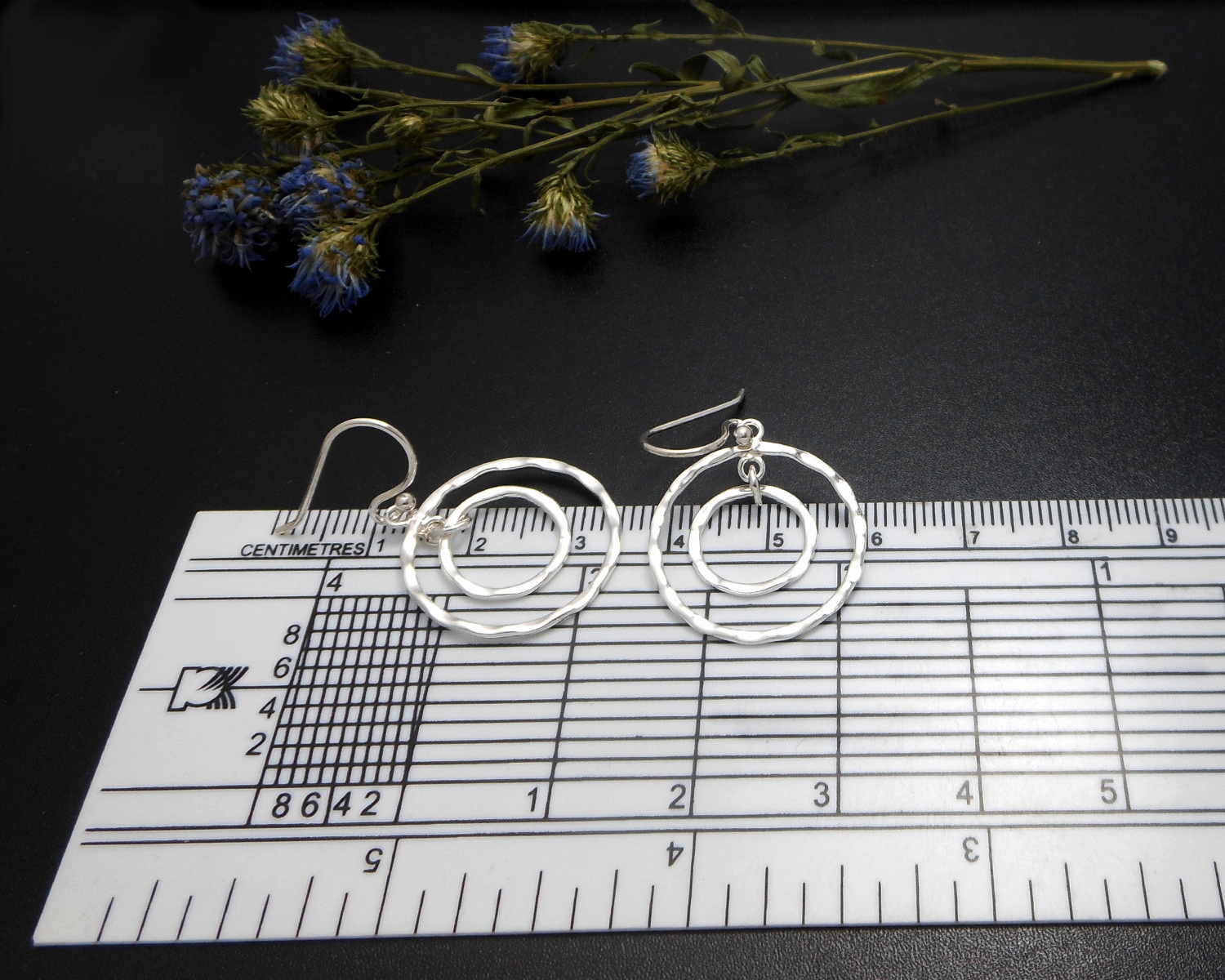 Handmade 925 Sterling Silver Hammered Double Circle Drop Earrings – Organic Textured Jewelry - Image 6