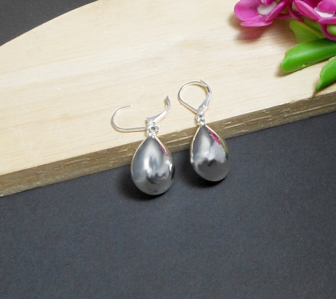 Handmade 925 Sterling Silver Puffy Teardrop Leverback Earrings – Minimalist Polished Drop Jewelry - Image 2