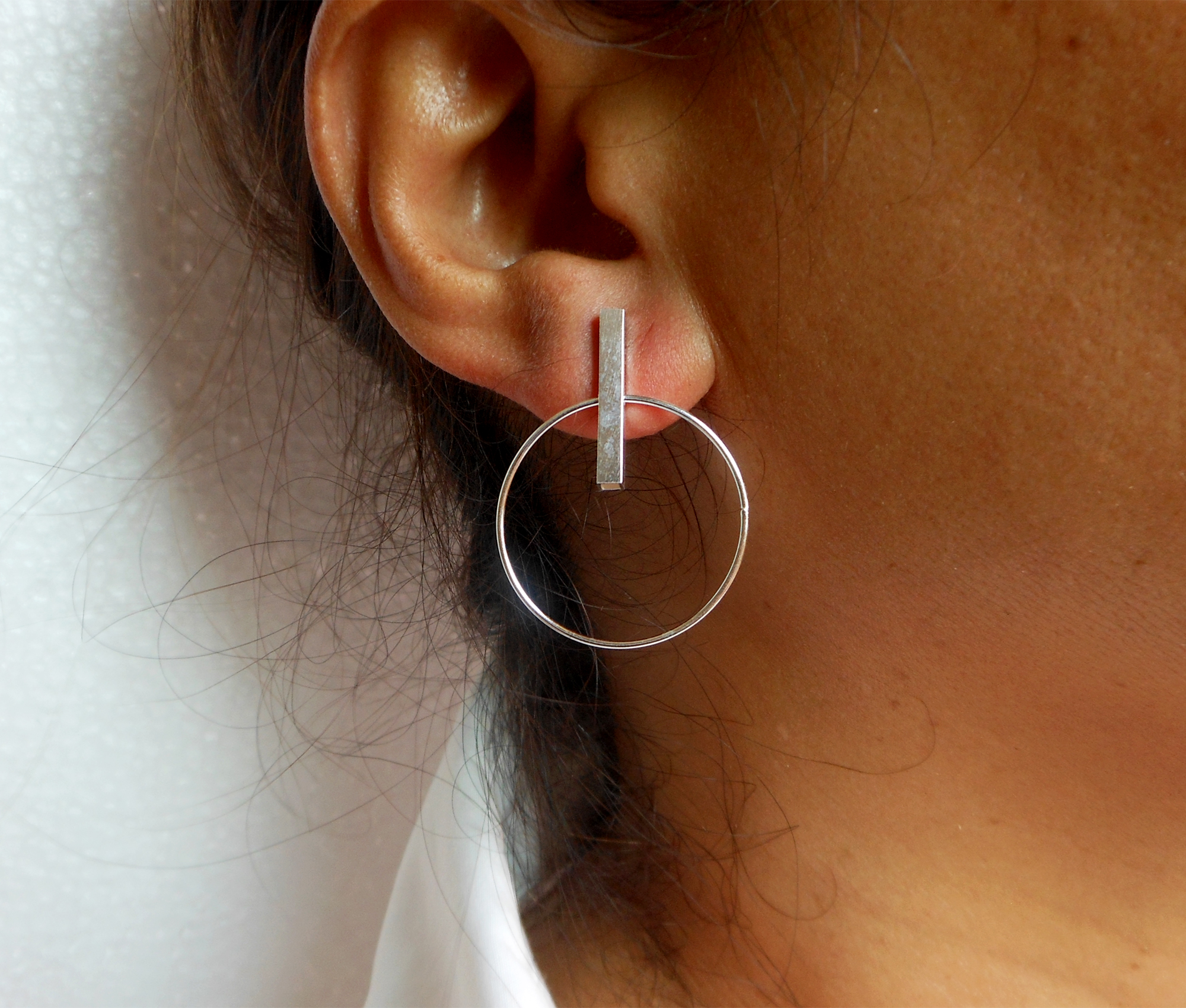 Handmade 925 Sterling Silver Circle Dangle Stud Earrings – Modern Geometric Hoop Drop Jewelry - Image 2