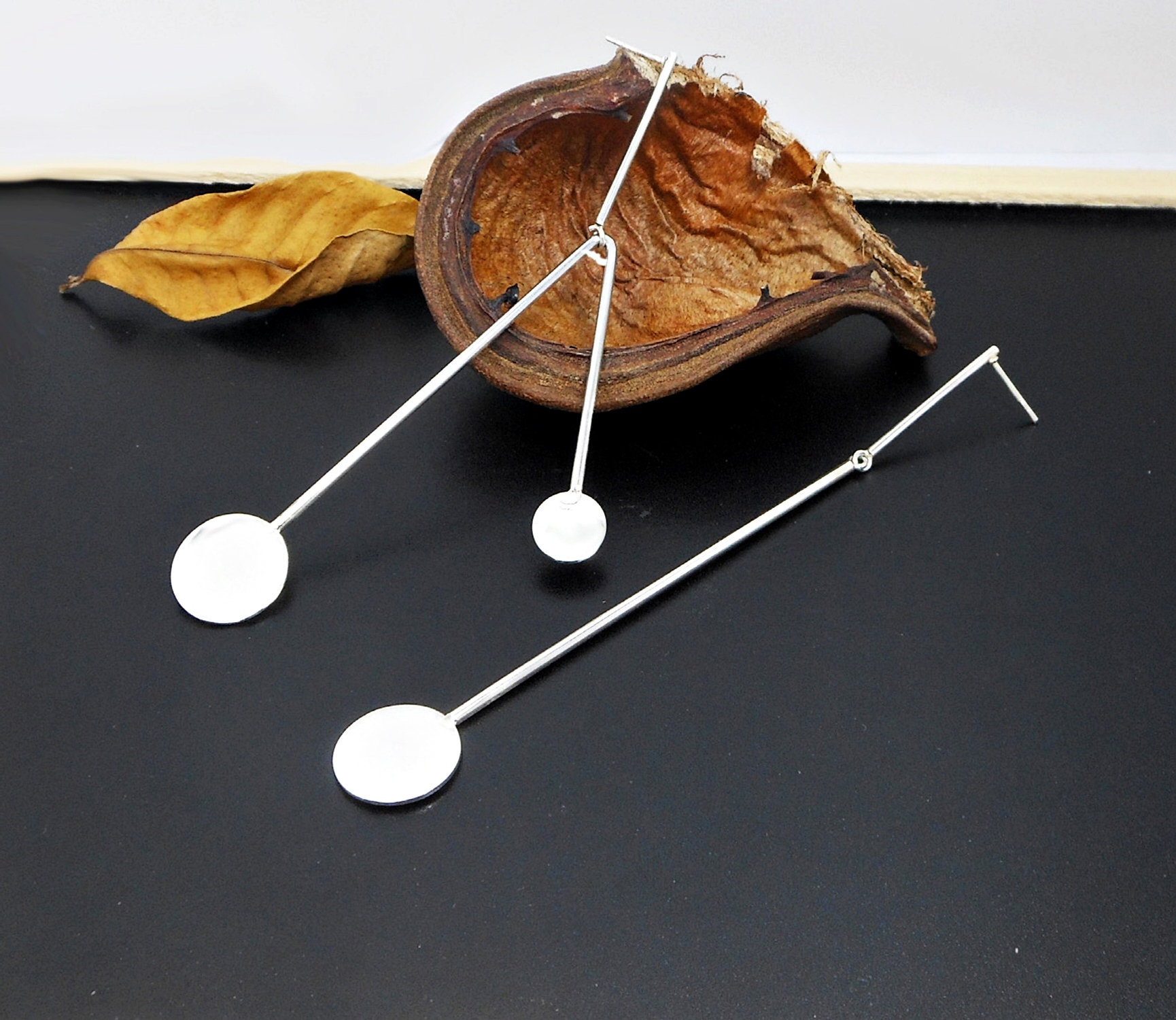 Handmade 925 Sterling Silver Mismatched Dangle Earrings – Modern Geometric Statement Jewelry - Image 2