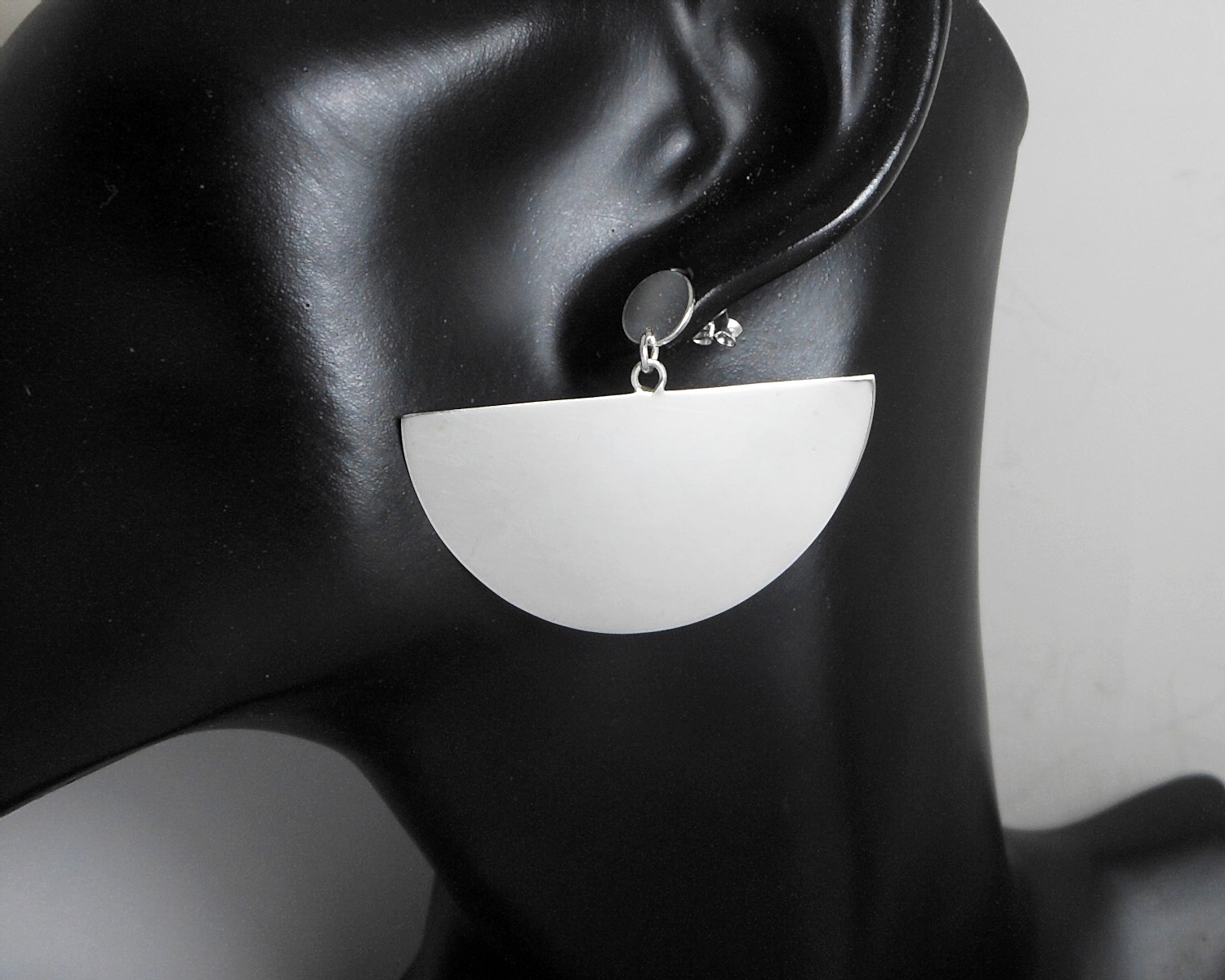 Handmade 925 Sterling Silver Half Circle Dangle Earrings – Modern Geometric Statement Jewelry - Image 2