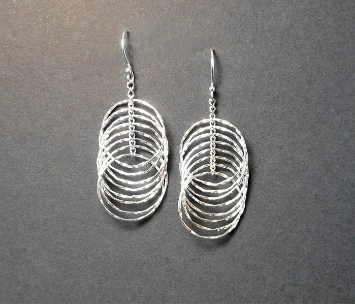 Handmade 925 Sterling Silver Multi Diamond-Cut Layered Hoop Earrings – Sparkling Statement Dangles - Image 2