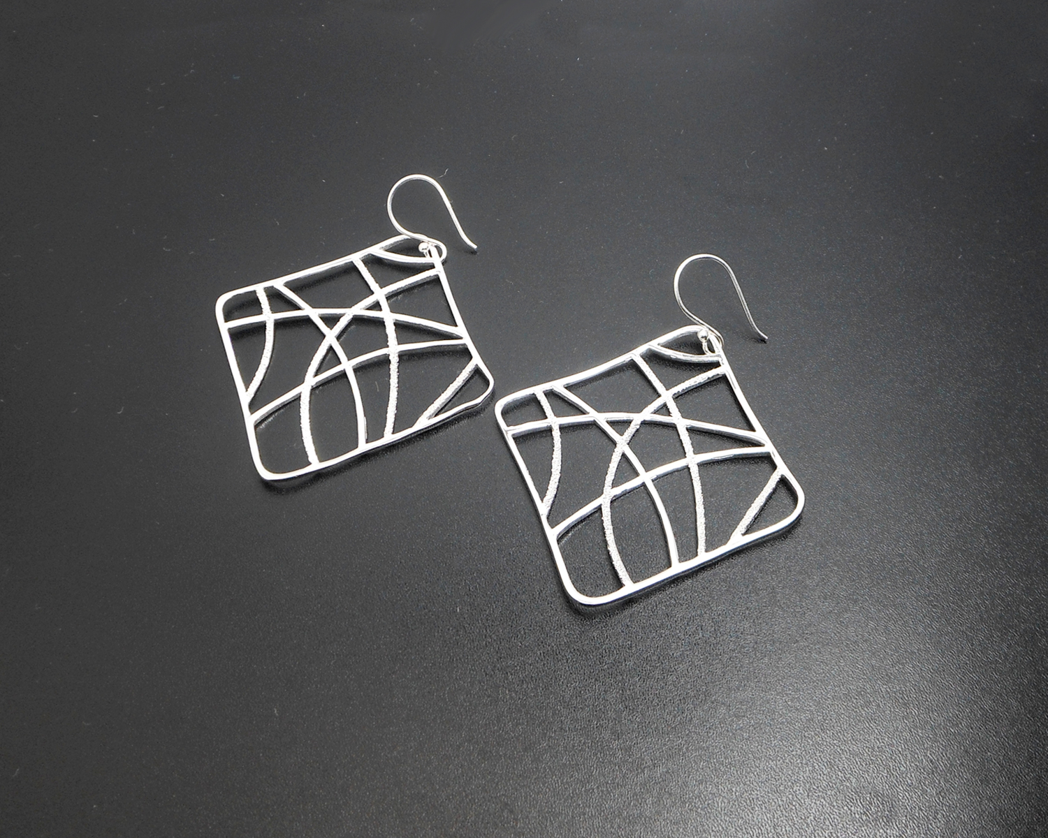 Handmade 925 Sterling Silver Perforated Web Square Dangle Earrings – Modern Geometric Statement Jewelry - Image 2