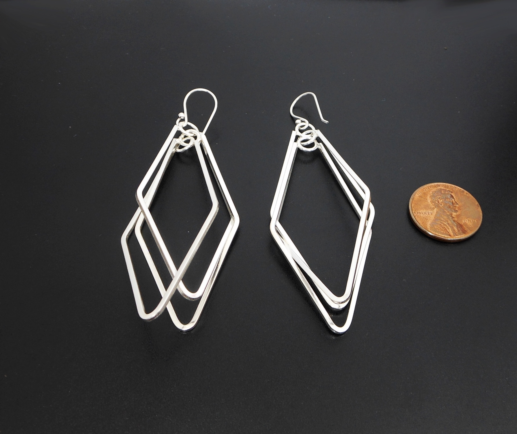 Handmade 925 Sterling Silver Multi-Layer Spinning Rhombus Dangle Earrings – Geometric Statement Jewelry - Image 2
