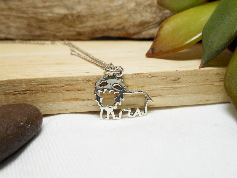 Handmade 925 Sterling Silver Cutout Lion Pendant Necklace - Safari Jewelry Gifts - Image 3