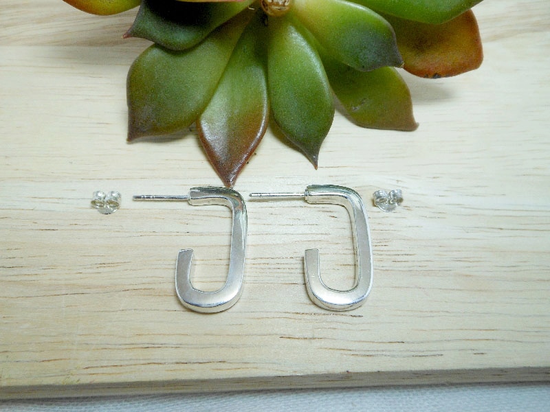 Handmade 925 Sterling Silver Puffy Rectangle Tube Hoop Stud Earrings | Sup Silver - Image 3