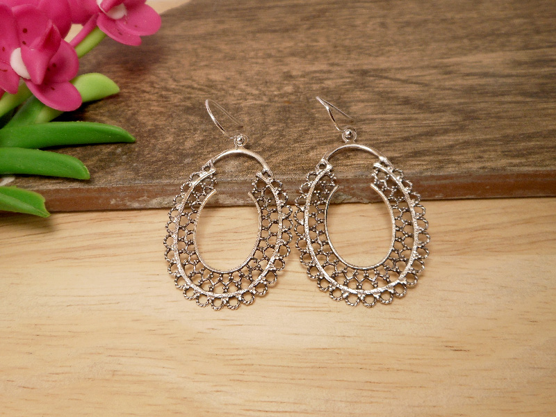 Handmade 925 Sterling Silver Mandala Hoop Drop Earrings – Traditional Oval Dangle Jewelry - Image 3
