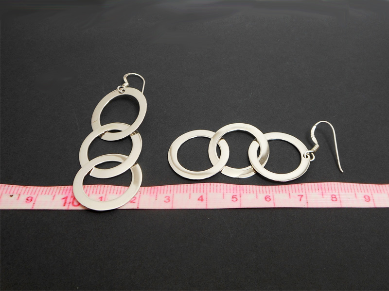 Handmade 925 Sterling Silver Triple Linked Circle Drop Earrings – Modern Dangle Jewelry - Image 3