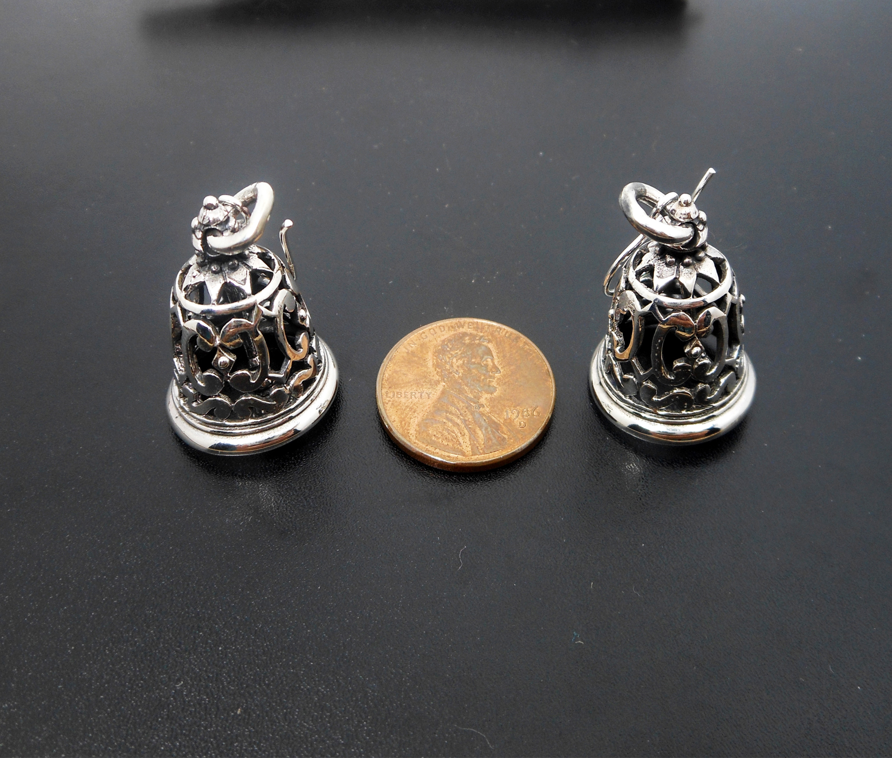 Handmade 925 Sterling Silver Thai Art Bell Drop Earrings – Intricate Textured Jewelry - Image 3