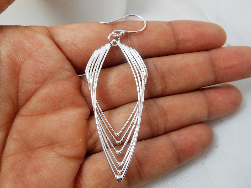 Handmade 925 Sterling Silver Multi-Layered Leaf Drop Earrings – Contemporary Geometric Jewelry - Image 3