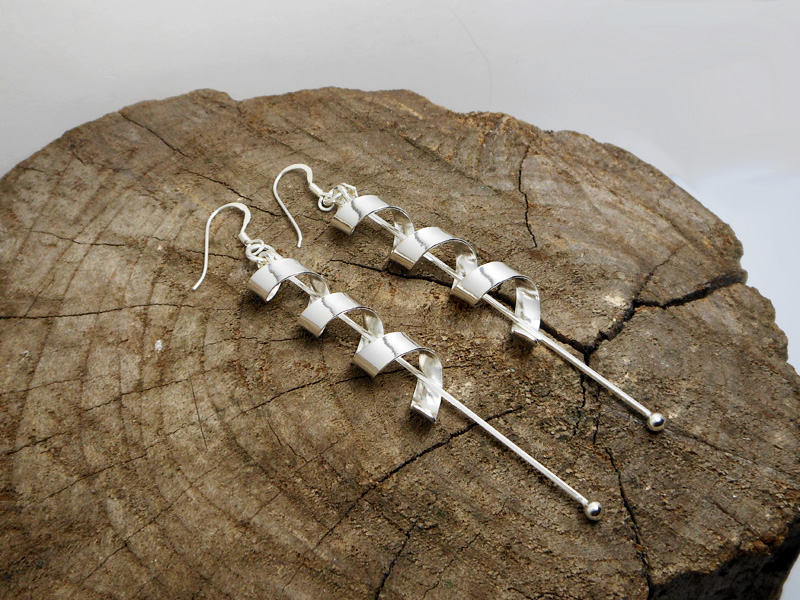 Handmade 925 Sterling Silver Spiral Coil Drop Earrings – Modern Dangling Rod Jewelry - Image 9
