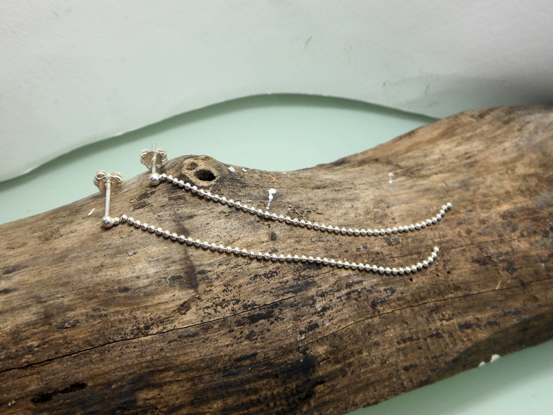 Handmade 925 Sterling Silver Bead Chain Drop Earrings – Minimalist Dangle Jewelry - Image 3