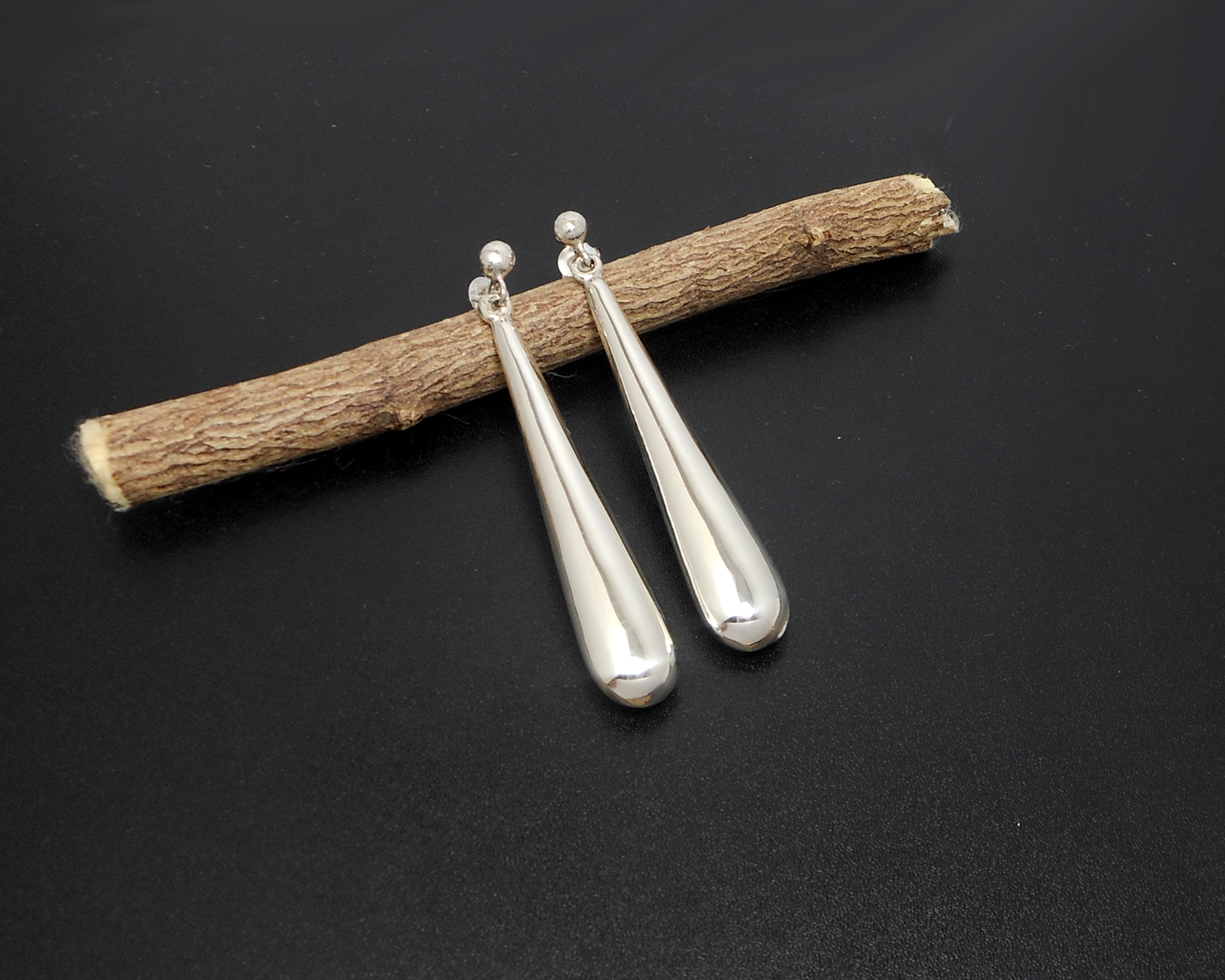 Handmade 925 Sterling Silver Puffy Long Teardrop Stud Dangle Earrings – Minimalist Drop Jewelry - Image 3