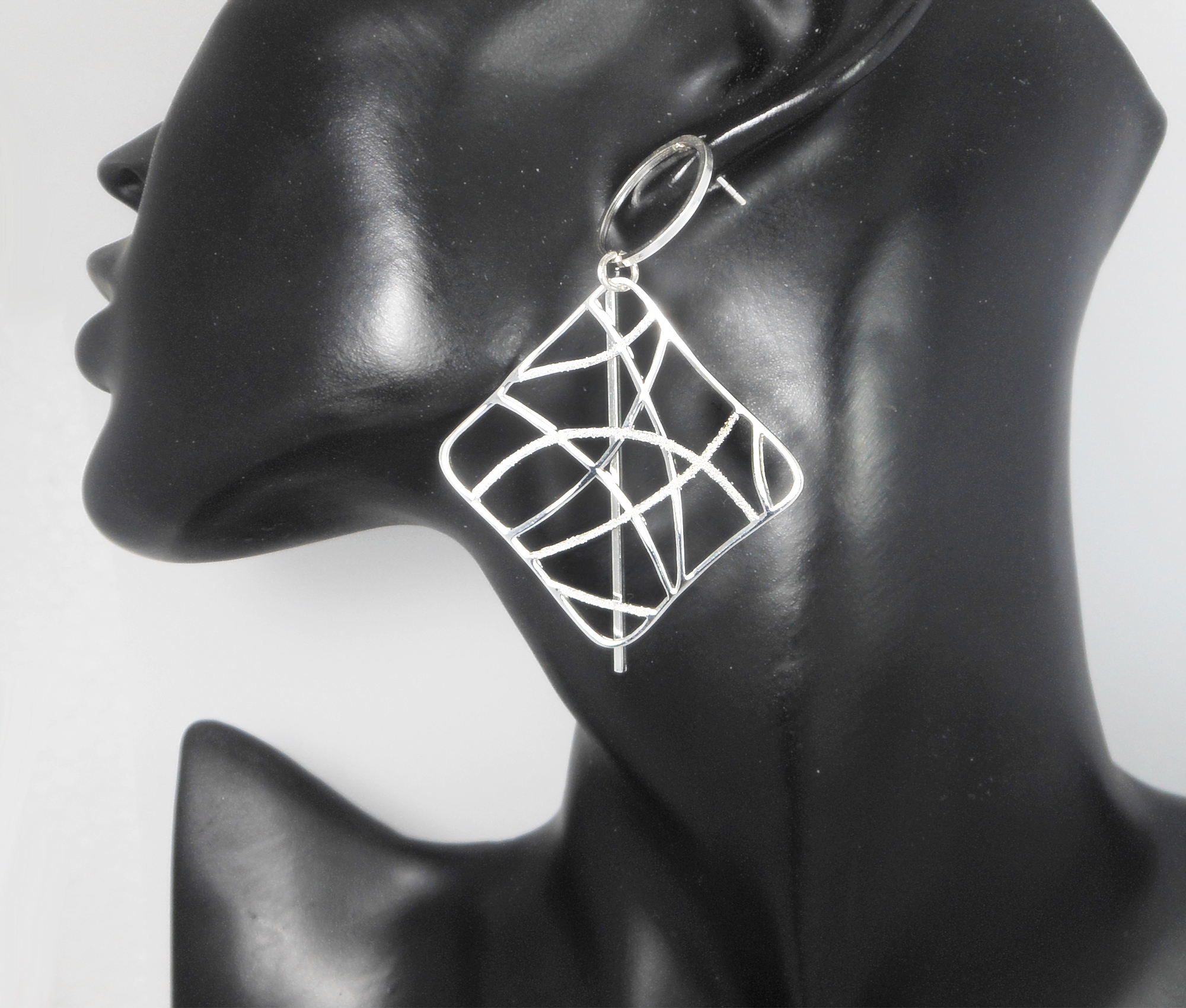 Handmade 925 Sterling Silver Abstract Web Earrings – Large Geometric Statement Dangles