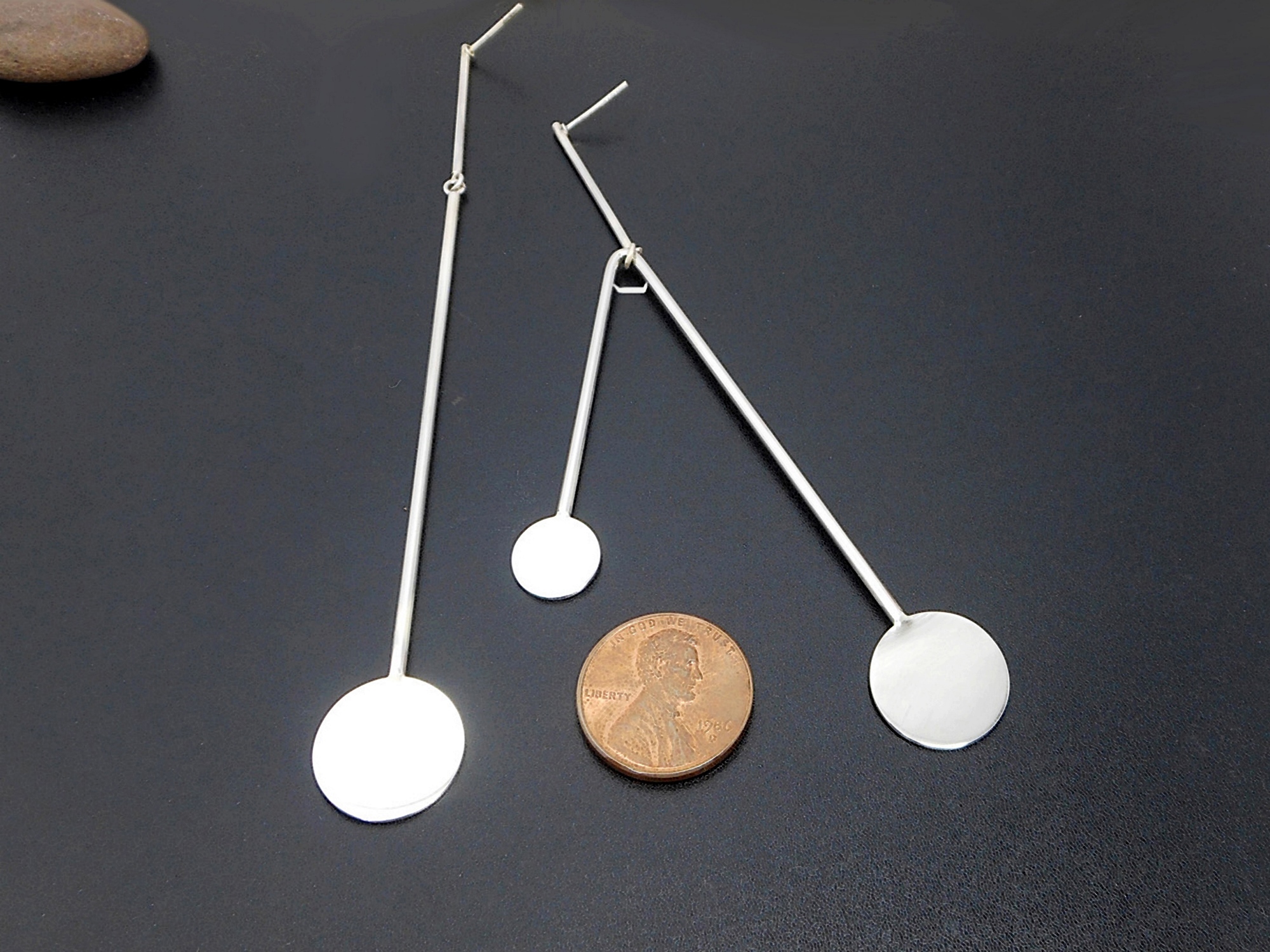 Handmade 925 Sterling Silver Mismatched Dangle Earrings – Modern Geometric Statement Jewelry - Image 3