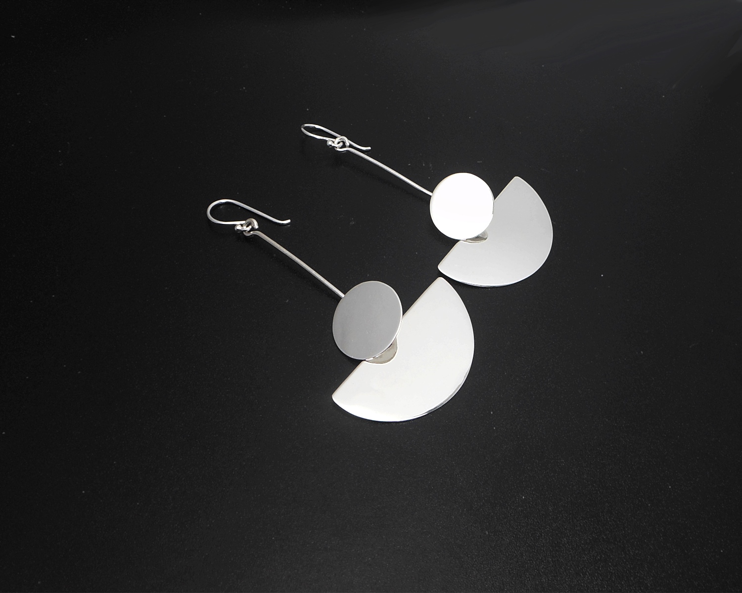 Handmade 925 Sterling Silver Circle & Semicircle Dangle Earrings – Modern Geometric Statement Jewelry - Image 3