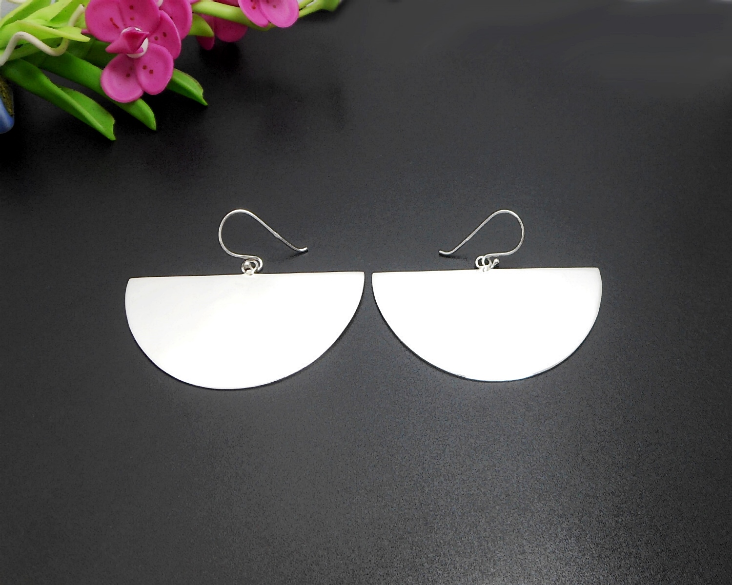 Handmade 925 Sterling Silver Half Circle Dangle Earrings – Modern Geometric Statement Jewelry - Image 3