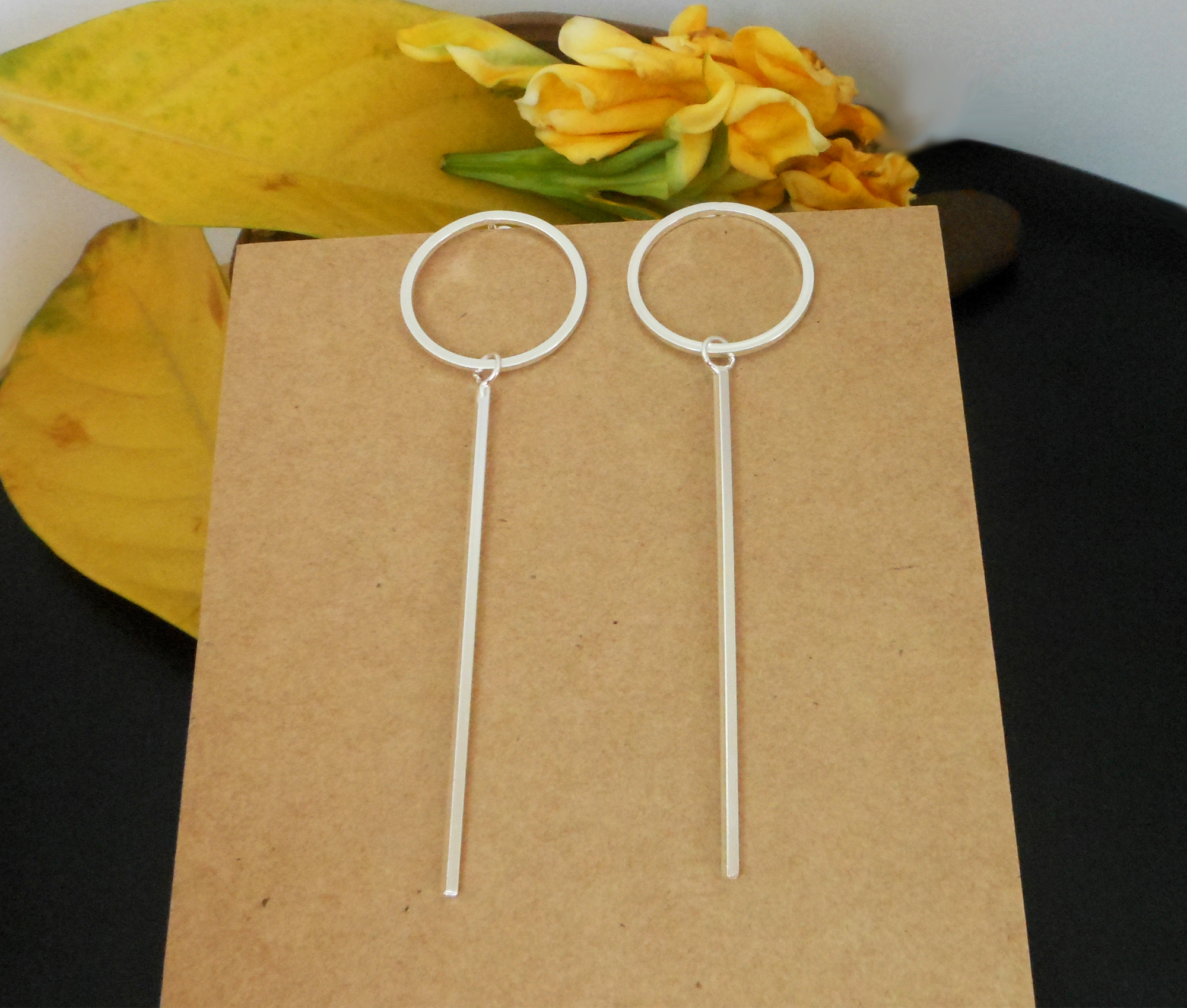 Handmade 925 Sterling Silver Circle & Bar Drop Stud Earrings – Modern Geometric Jewelry - Image 3