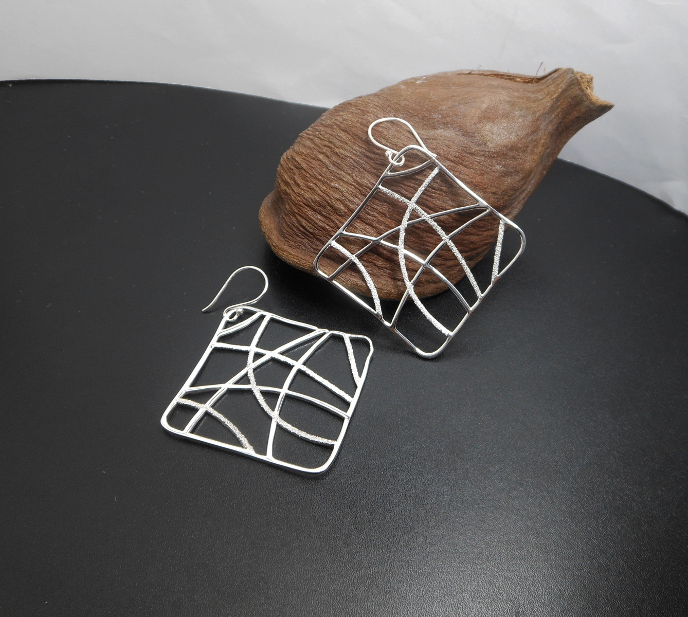 Handmade 925 Sterling Silver Perforated Web Square Dangle Earrings – Modern Geometric Statement Jewelry - Image 3