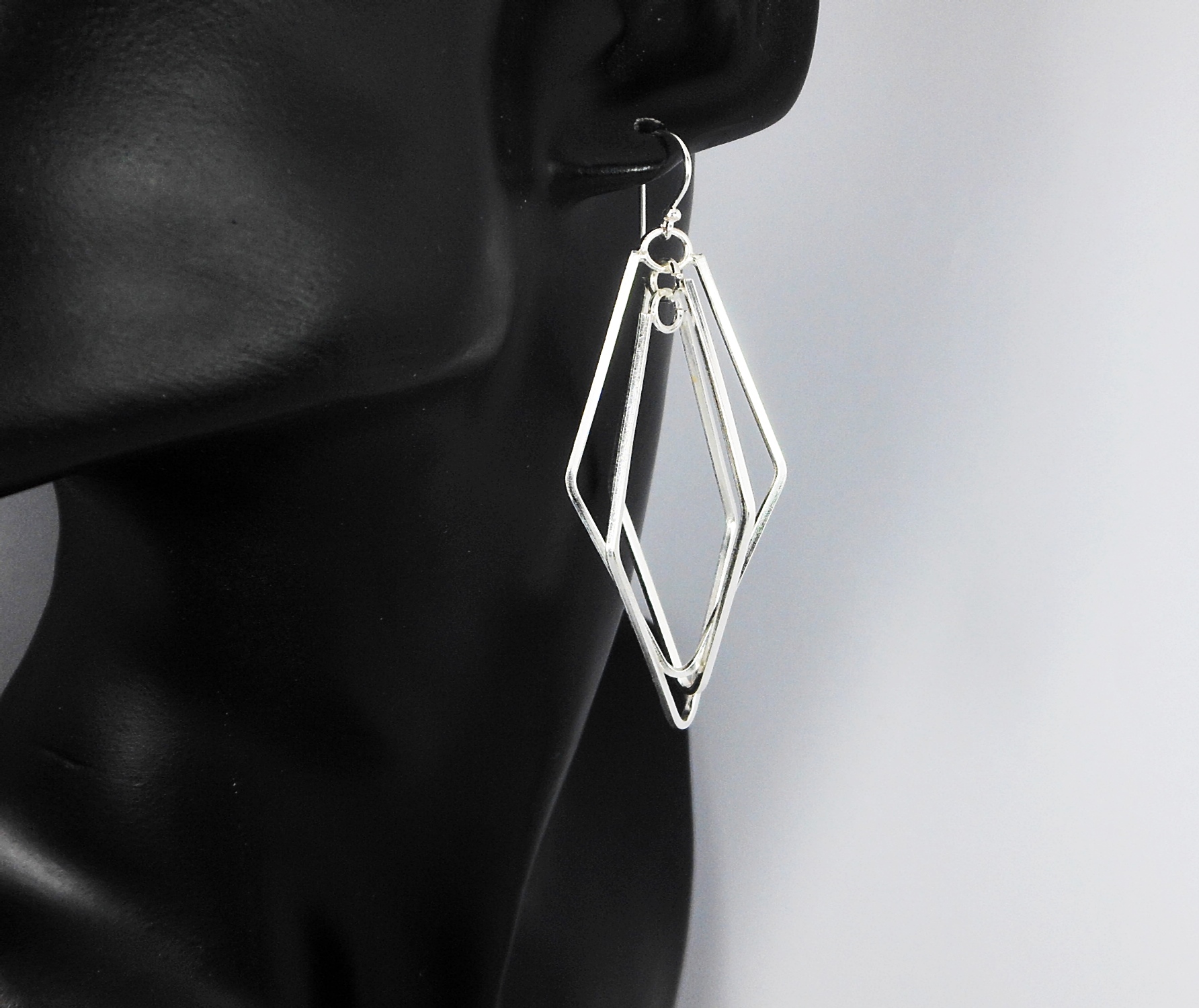 Handmade 925 Sterling Silver Multi-Layer Spinning Rhombus Dangle Earrings – Geometric Statement Jewelry - Image 3