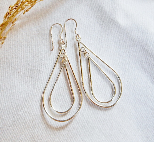 Handmade 925 Sterling Silver Double Tapered Oval Hoop Dangle Earrings – Modern Geometric Jewelry - Image 3
