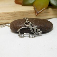 925 Sterling Silver Cut Out Rhino Pendant Necklace, Handmade Safari Jewelry Gifts