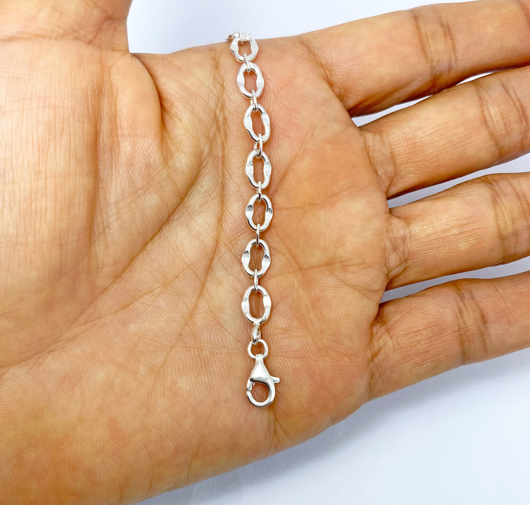 Handmade 925 Sterling Silver Oval Textured Cable Link Chain Bracelet – Artisan Women's Jewelry - Image 4