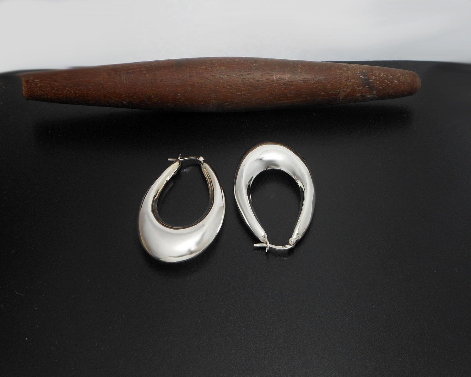 Handmade 925 Sterling Silver Puffy Oval Hoop Earrings – 47mm Sculptural Hoops - Image 10