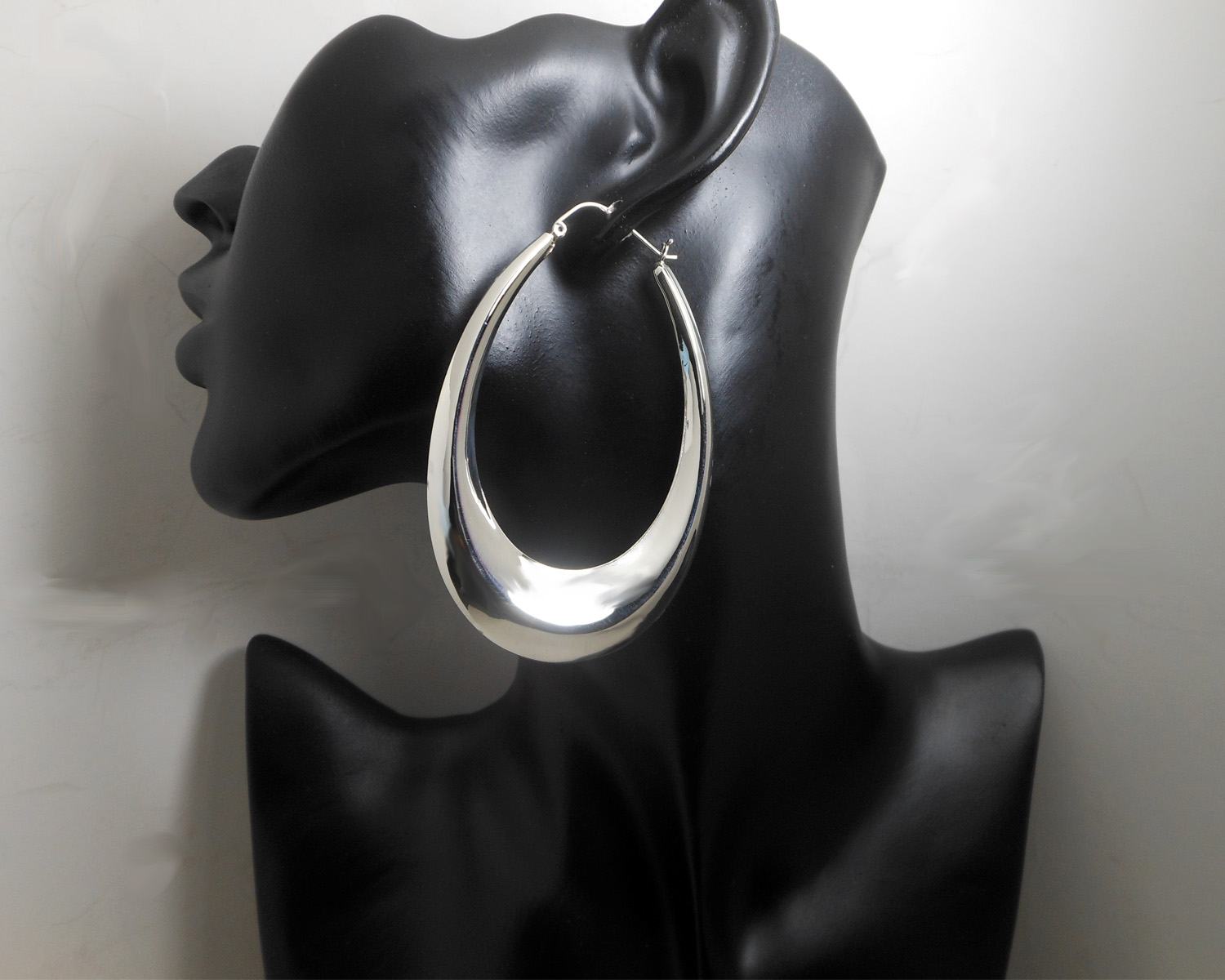 Handmade 925 Sterling Silver Tapered Oval Hoop Earrings – Chunky Sculptural Hoops - Image 4