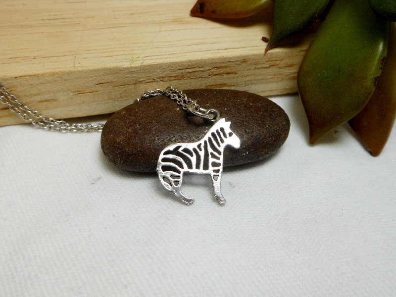 Handmade 925 Sterling Silver Zebra Pendant Necklace - Artisan Safari Jewelry