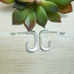 Handmade 925 Sterling Silver Puffy Rectangle Tube Hoop Stud Earrings | Sup Silver