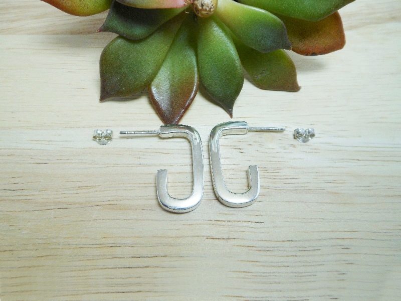 Handmade 925 Sterling Silver Puffy Rectangle Tube Hoop Stud Earrings | Sup Silver
