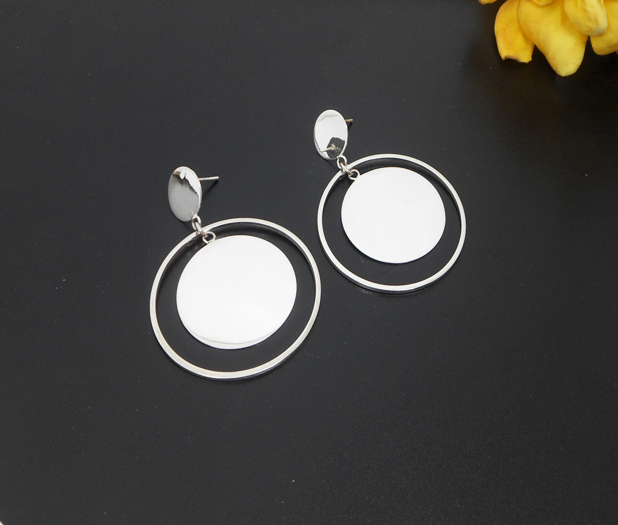 Handmade 925 Sterling Silver Spinning Circle & Disc Drop Earrings – Contemporary Geometric Jewelry - Image 4