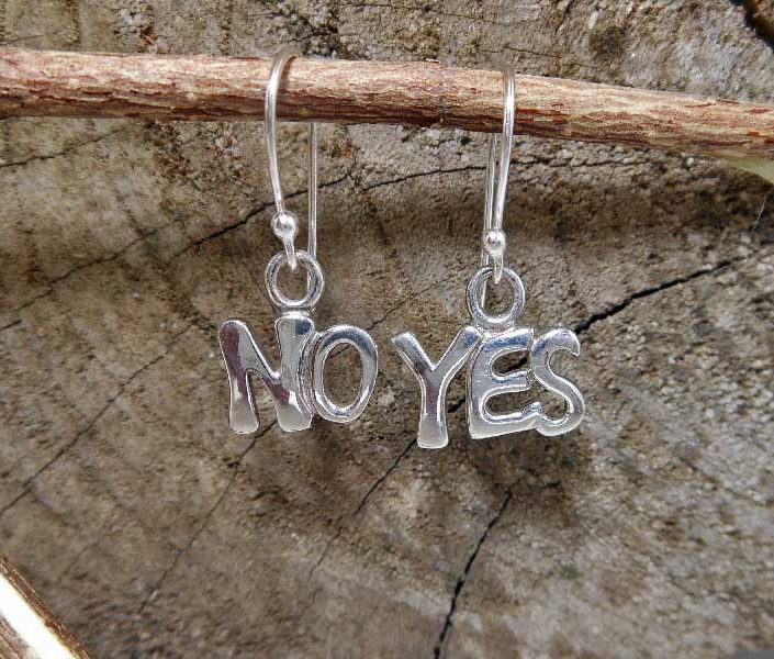 Handmade 925 Sterling Silver Yes No Mismatch Earrings – Unique Word Letter Drop Jewelry