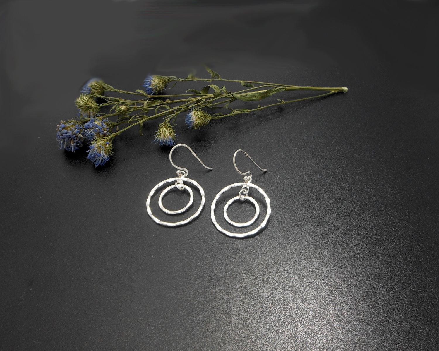 Handmade 925 Sterling Silver Hammered Double Circle Drop Earrings – Organic Textured Jewelry - Image 8