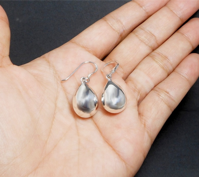 Handmade 925 Sterling Silver Puffy Teardrop Leverback Earrings – Minimalist Polished Drop Jewelry - Image 4