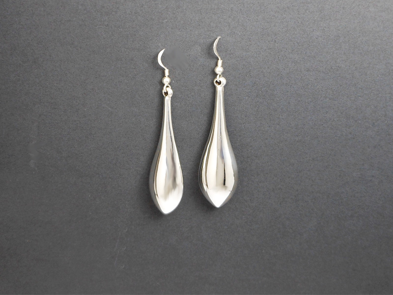 Handmade 925 Sterling Silver Elongated Teardrop Earrings – Sculptural Polished Statement Dangles - Image 4