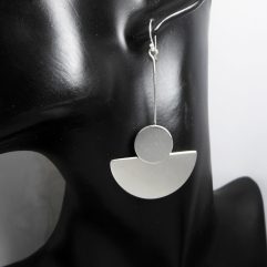Handmade 925 Sterling Silver Circle & Semicircle Dangle Earrings – Modern Geometric Statement Jewelry